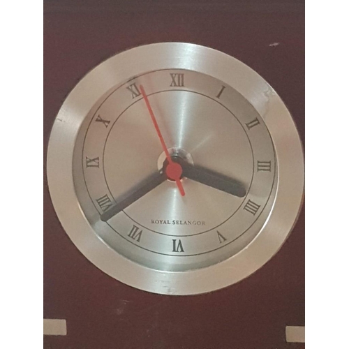 206 - Royal Selangor Wood and Pewter Desktop Quartz Clock, Untested, (Approx. 14 x 7.5 x 17.5cm)