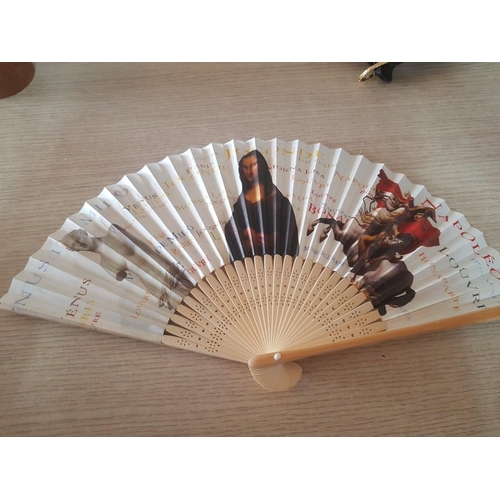 85 - Collection of Various Fans in Carved Wooden Holder, (4)