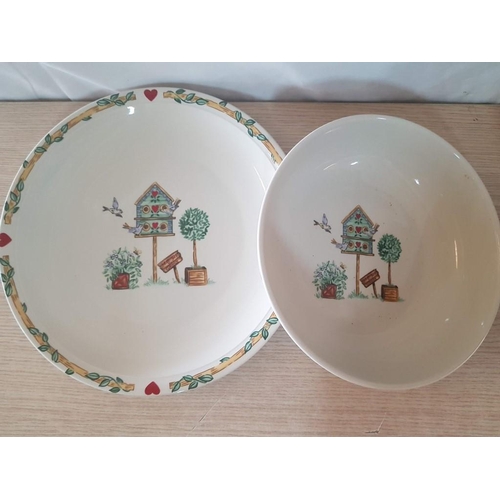 86 - Thomson Pottery 'Birdhouse' Large Round Serving Plate (Ø: 31cm) and Matching Salad Bowl, (Ø: 23cm), ... 