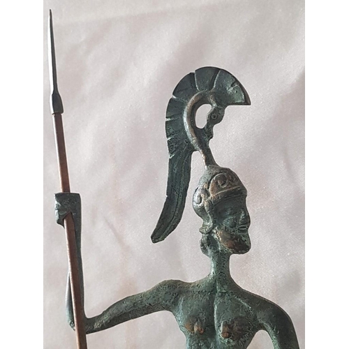 88 - 2 x Hand Made Metal Greek Warrior Sculptures in Ancient Style, (Approx. H: 25 and 47cm), (2)