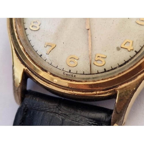 176 - Vintage Minerva Gent's Wrist Watch, Swiss Made, Gold Plated with Stainless Steel Back on Leather Str... 