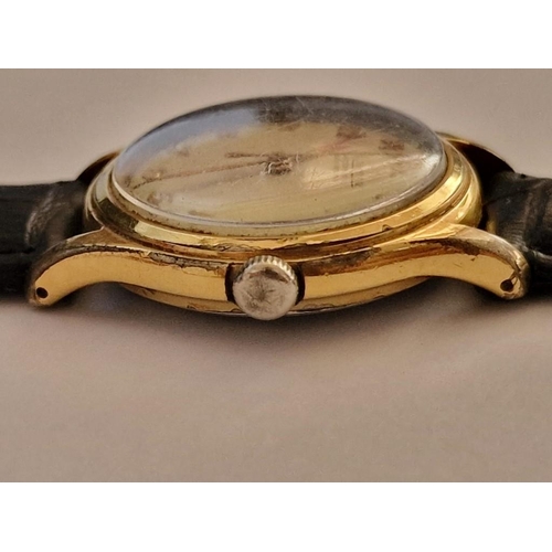 176 - Vintage Minerva Gent's Wrist Watch, Swiss Made, Gold Plated with Stainless Steel Back on Leather Str... 