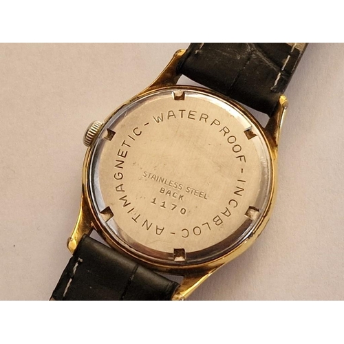 176 - Vintage Minerva Gent's Wrist Watch, Swiss Made, Gold Plated with Stainless Steel Back on Leather Str... 