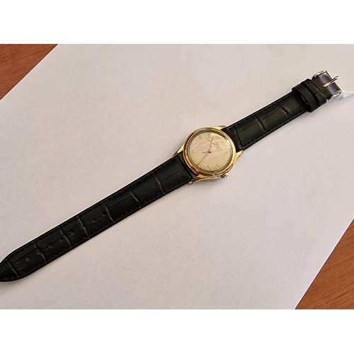 176 - Vintage Minerva Gent's Wrist Watch, Swiss Made, Gold Plated with Stainless Steel Back on Leather Str... 