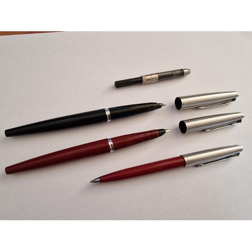 180 - Parker 45 Fountain Pen, (Made in England), Black Colour with Chrome Colour Cap, Together with Parker... 