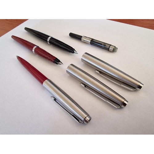 180 - Parker 45 Fountain Pen, (Made in England), Black Colour with Chrome Colour Cap, Together with Parker... 