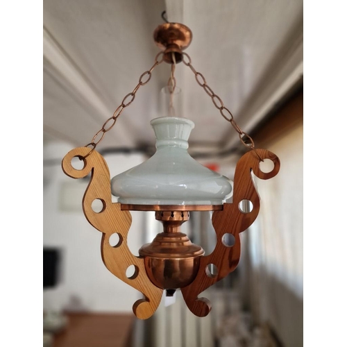 2 - Oil Lantern Style Handing Electric Ceiling Light with Copper Base, Milk Glass Shade and Clear Glass ... 