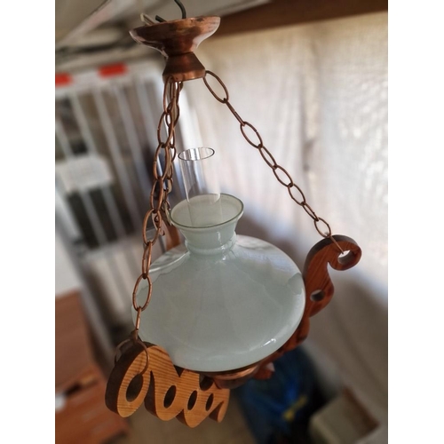 2 - Oil Lantern Style Handing Electric Ceiling Light with Copper Base, Milk Glass Shade and Clear Glass ... 