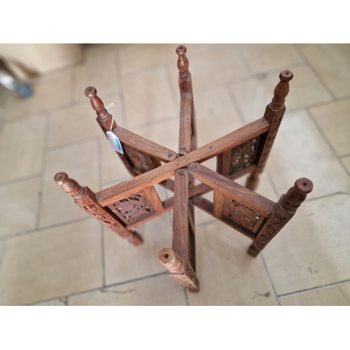 25C - Vintage Brass Egyptian Tray (Approx. Ø: 60cm) with Folding Carved Wood Leg / Support Base