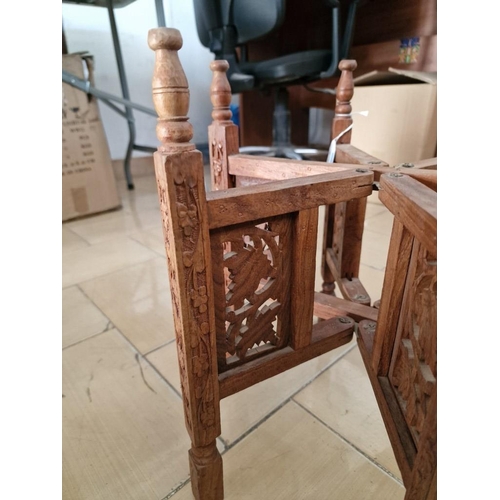 25C - Vintage Brass Egyptian Tray (Approx. Ø: 60cm) with Folding Carved Wood Leg / Support Base