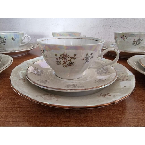 90A - 6 x Vintage 'Kahla' (Germany) Porcelain Trios (Cup, Saucer and Side Plate), Made in GDR, with Floral... 