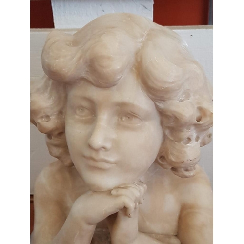 145 - Alabaster Bust of Young Girl on 'Cushion' Base, (Approx. 27 x 27 x 33cm overall)