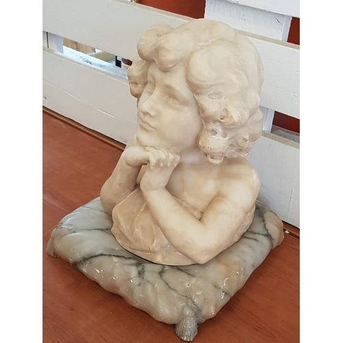 145 - Alabaster Bust of Young Girl on 'Cushion' Base, (Approx. 27 x 27 x 33cm overall)