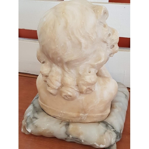 145 - Alabaster Bust of Young Girl on 'Cushion' Base, (Approx. 27 x 27 x 33cm overall)