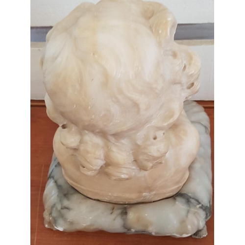 145 - Alabaster Bust of Young Girl on 'Cushion' Base, (Approx. 27 x 27 x 33cm overall)