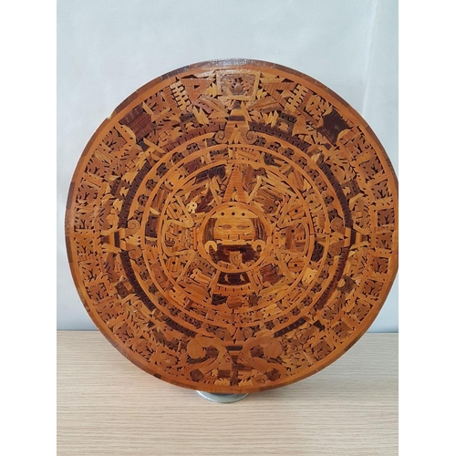 202 - Wooden Folk Art Mosaic Aztec & Maya Calendar, (Approx. Ø: 33cm)