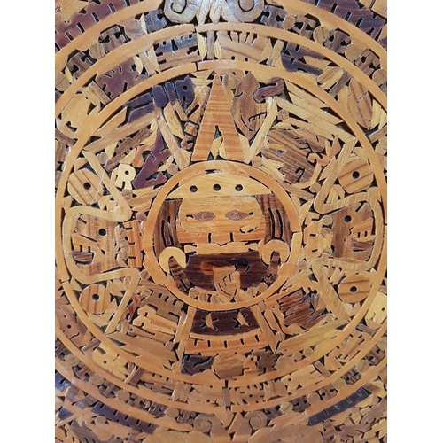 202 - Wooden Folk Art Mosaic Aztec & Maya Calendar, (Approx. Ø: 33cm)