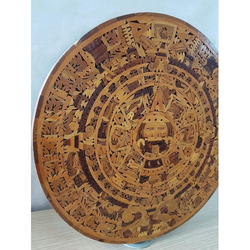 202 - Wooden Folk Art Mosaic Aztec & Maya Calendar, (Approx. Ø: 33cm)