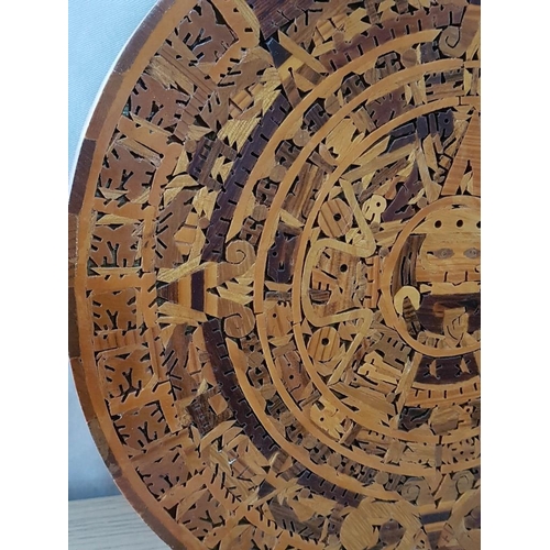 202 - Wooden Folk Art Mosaic Aztec & Maya Calendar, (Approx. Ø: 33cm)