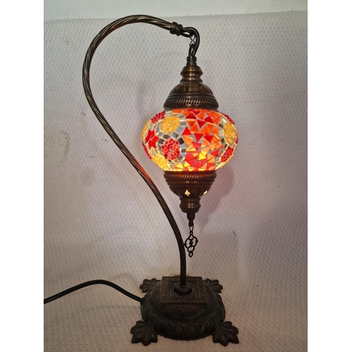 121 - Moroccan Style Swan Neck Side Lamp with Mosaic Glass Shape Hanging on Decorative Brass Effect Stand,... 