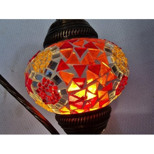 121 - Moroccan Style Swan Neck Side Lamp with Mosaic Glass Shape Hanging on Decorative Brass Effect Stand,... 