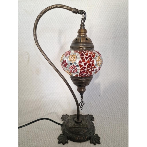 121 - Moroccan Style Swan Neck Side Lamp with Mosaic Glass Shape Hanging on Decorative Brass Effect Stand,... 