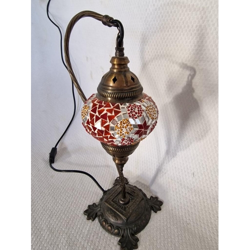 121 - Moroccan Style Swan Neck Side Lamp with Mosaic Glass Shape Hanging on Decorative Brass Effect Stand,... 