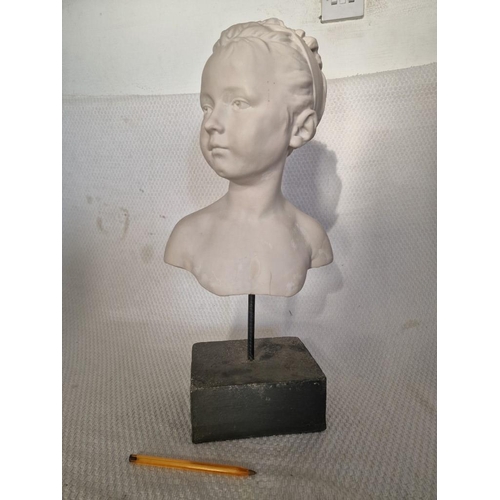 122 - Plaster Effect Bust of Young Girl, with Stone Effect Base, (Approx. H: 50cm)