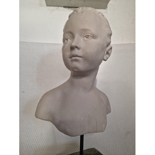 122 - Plaster Effect Bust of Young Girl, with Stone Effect Base, (Approx. H: 50cm)