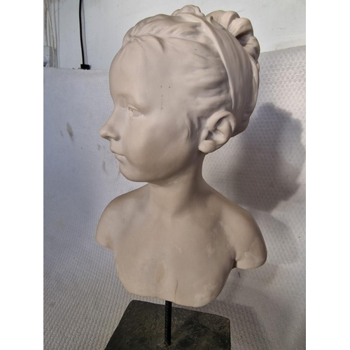 122 - Plaster Effect Bust of Young Girl, with Stone Effect Base, (Approx. H: 50cm)