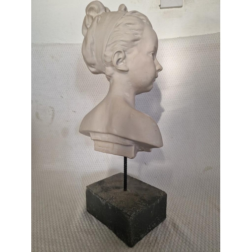 122 - Plaster Effect Bust of Young Girl, with Stone Effect Base, (Approx. H: 50cm)