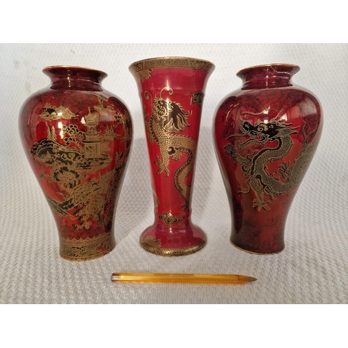 127 - 2 x Oriental Style Vases with Dragon and Temple Decoration, by 'Wilton Ware' Stoke on Trent, England... 