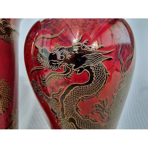 127 - 2 x Oriental Style Vases with Dragon and Temple Decoration, by 'Wilton Ware' Stoke on Trent, England... 