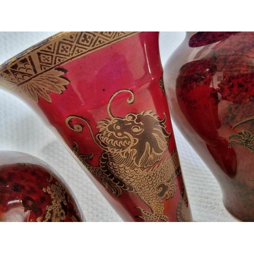 127 - 2 x Oriental Style Vases with Dragon and Temple Decoration, by 'Wilton Ware' Stoke on Trent, England... 