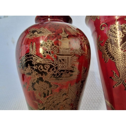 127 - 2 x Oriental Style Vases with Dragon and Temple Decoration, by 'Wilton Ware' Stoke on Trent, England... 