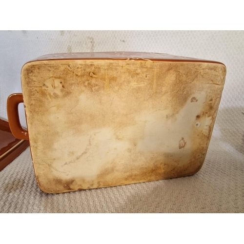 140 - Glazed Casserole Dish, Lidded and Twin Handles, Brown Colour with Cream Flowers, Together with Set o... 