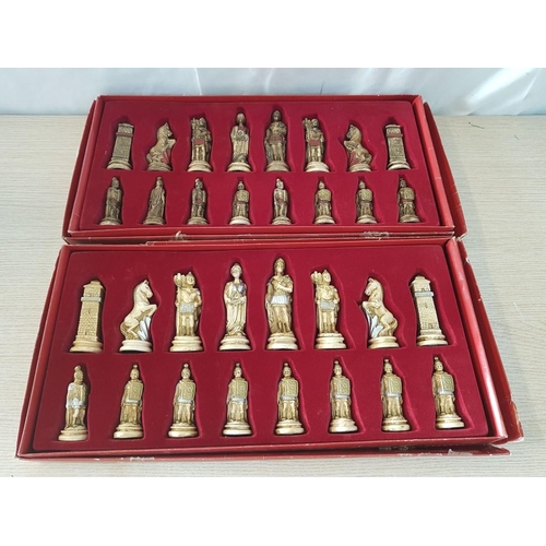 125 - Full Set of Chess Pieces (Red & Blue Colours) in Fitted Boxes, Look Unused, (Approx. King H: 10.5cm)