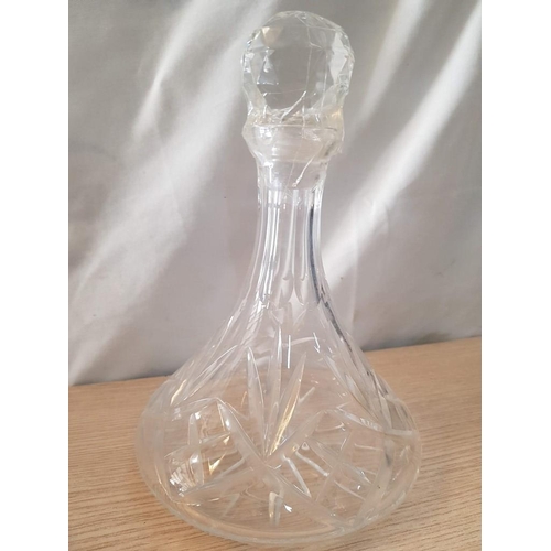 139 - Crystal Wine Decanter with Decorative Stropper and Geometric Pattern