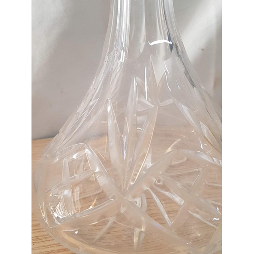 139 - Crystal Wine Decanter with Decorative Stropper and Geometric Pattern