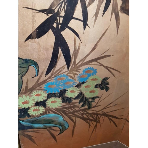 203 - Old Chinese Four-Fold Screen with Floral Motif, (Approx. 38 x 90cm each section)