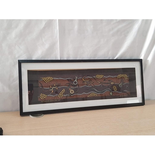 204 - Framed Australian Batik / Aboriginal Art of Land Animals, (Approx. 73 x 28cm)