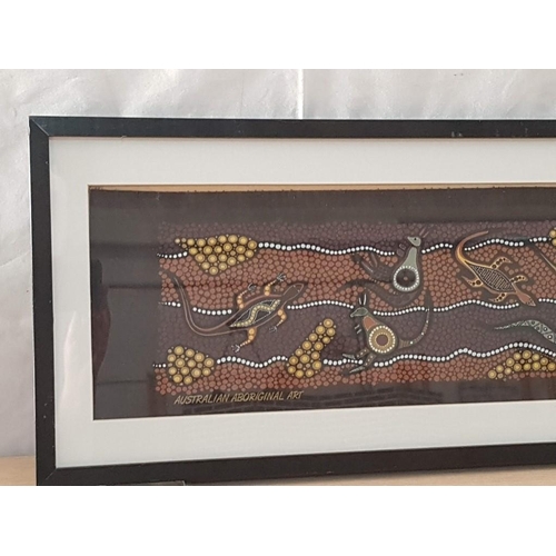 204 - Framed Australian Batik / Aboriginal Art of Land Animals, (Approx. 73 x 28cm)