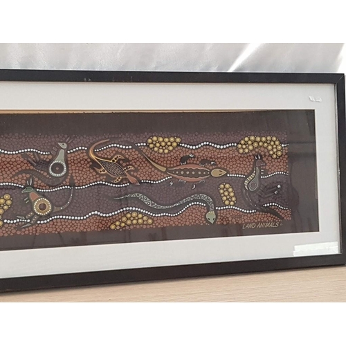 204 - Framed Australian Batik / Aboriginal Art of Land Animals, (Approx. 73 x 28cm)