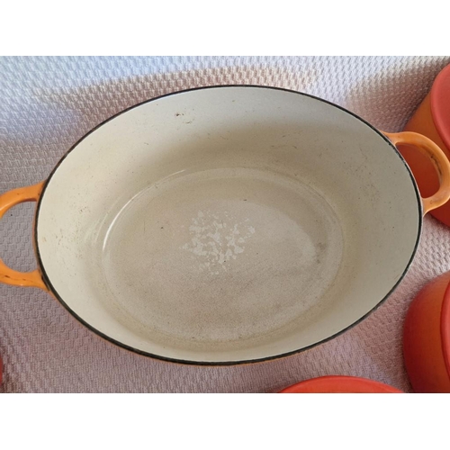 1 - Large Collection of Le Creuset, Cast Iron Cookware, Made in France, Matching Set in Iconic Flame Ora... 