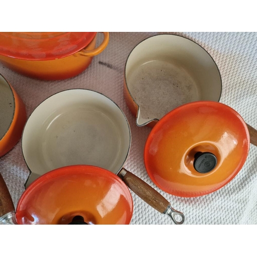 1 - Large Collection of Le Creuset, Cast Iron Cookware, Made in France, Matching Set in Iconic Flame Ora... 