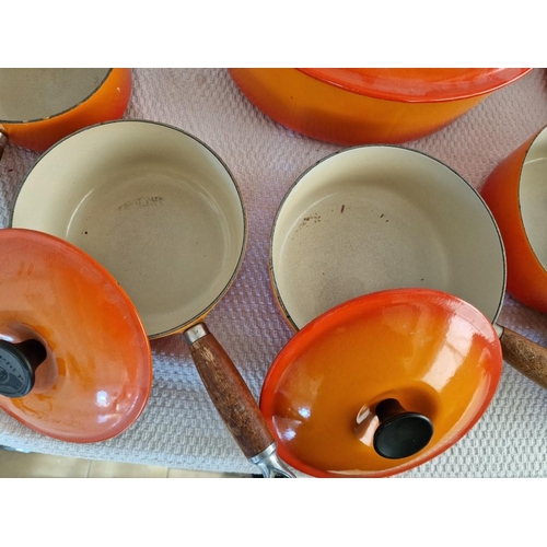 1 - Large Collection of Le Creuset, Cast Iron Cookware, Made in France, Matching Set in Iconic Flame Ora... 