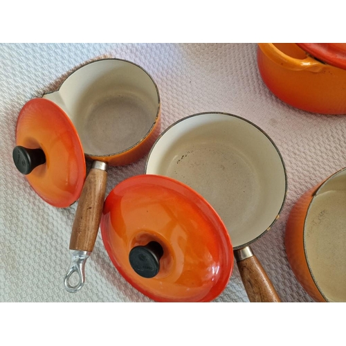 1 - Large Collection of Le Creuset, Cast Iron Cookware, Made in France, Matching Set in Iconic Flame Ora... 