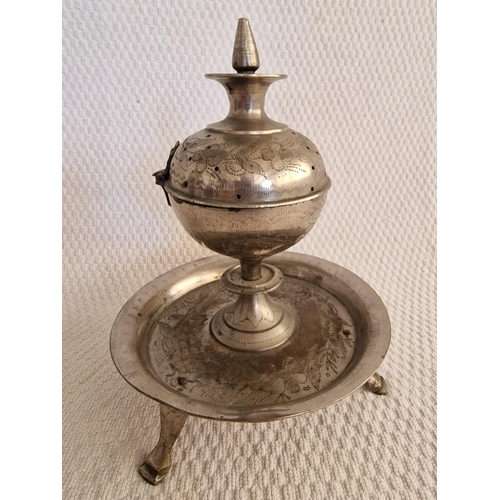 130 - Decorative White Metal Incense Burner, Three Footed with Hinged Top