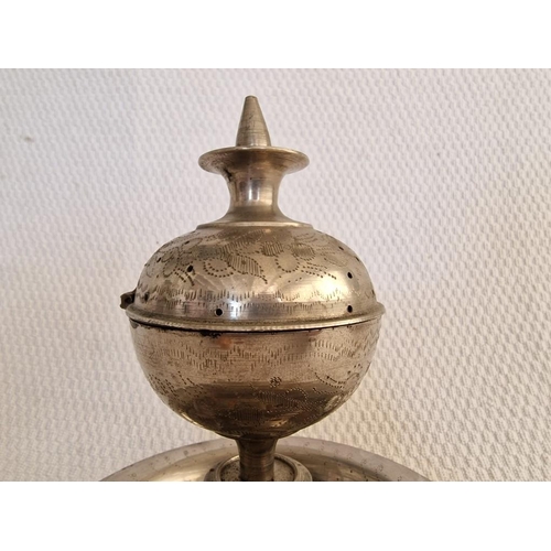 130 - Decorative White Metal Incense Burner, Three Footed with Hinged Top