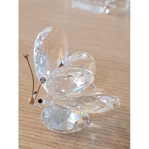 63 - Swarovski Crystal Animal Figurines ( Swans 2x, Teddy-Bears Carrying Heard, Butterfly ) Together with... 